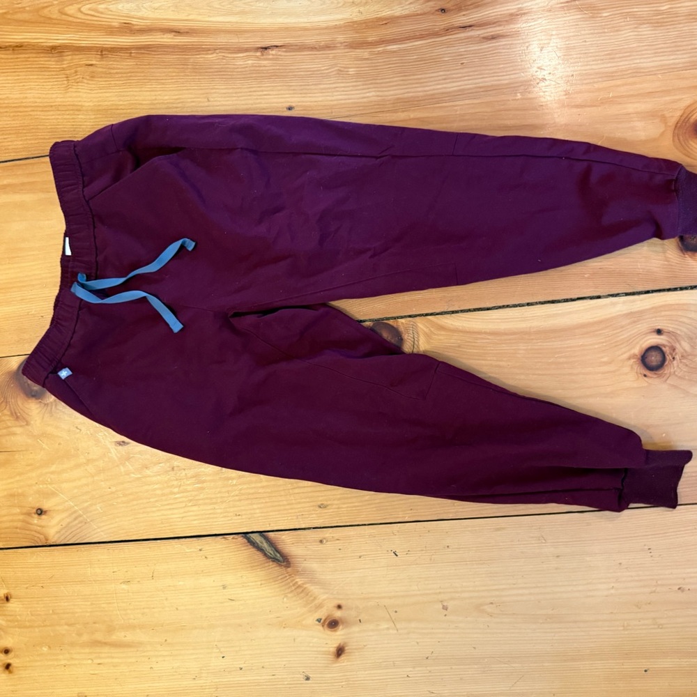 Figs Burgundy Joggers with Teal Drawstring
